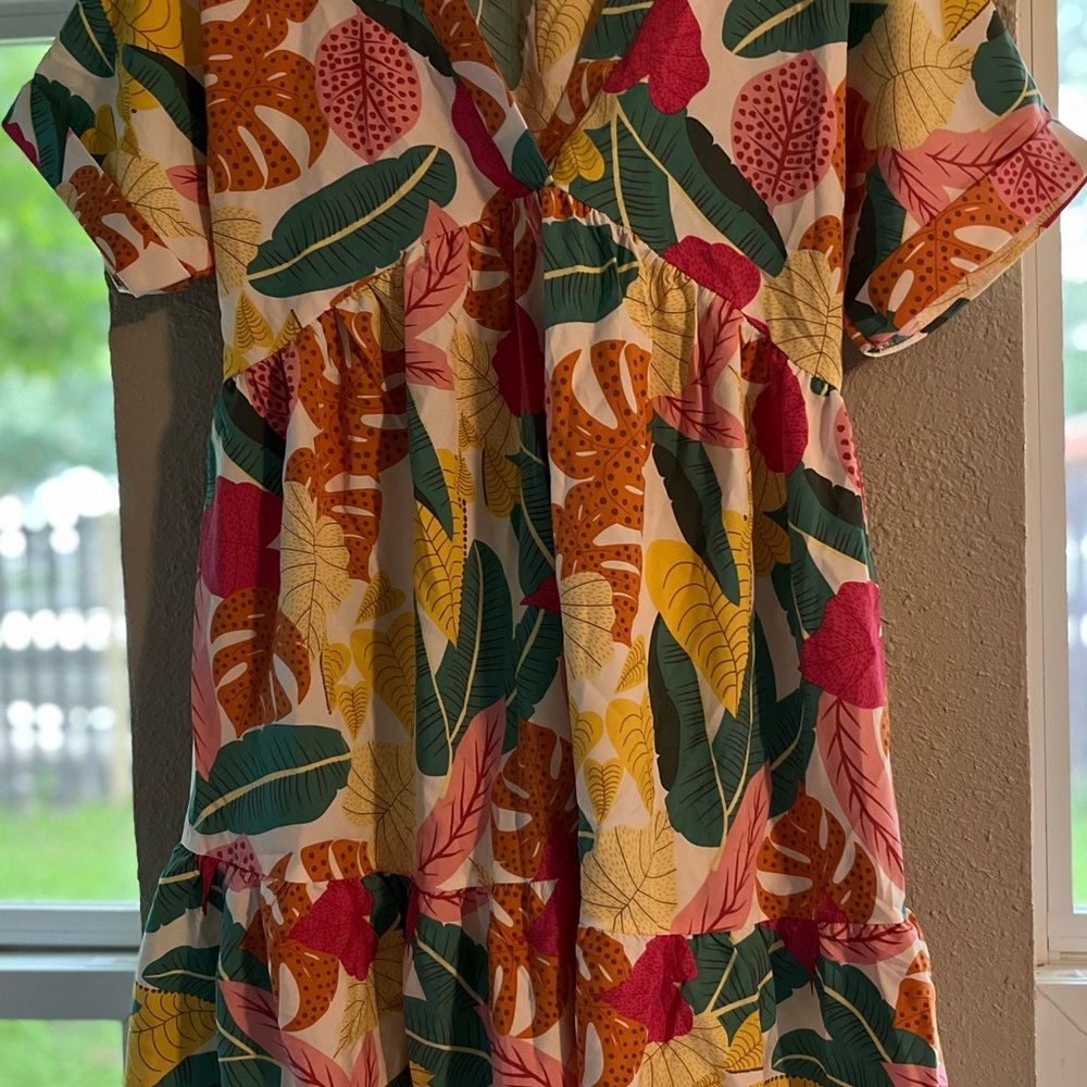 SHEIN Green and Yellow Flutter Sleeve Sundress